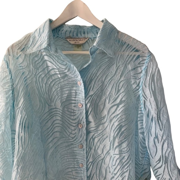 Vtg Y2K Icy Blue Semi Sheer Dainty Shirt Size 12P Button Up Blouse Allison Daley - Picture 3 of 8